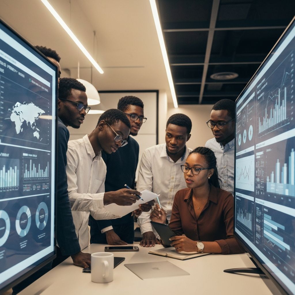 Researchers collaborating on capital market analysis